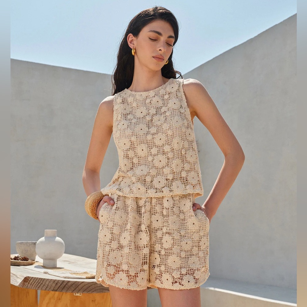 Commense Two Piece Crochet Top And Shorts Set